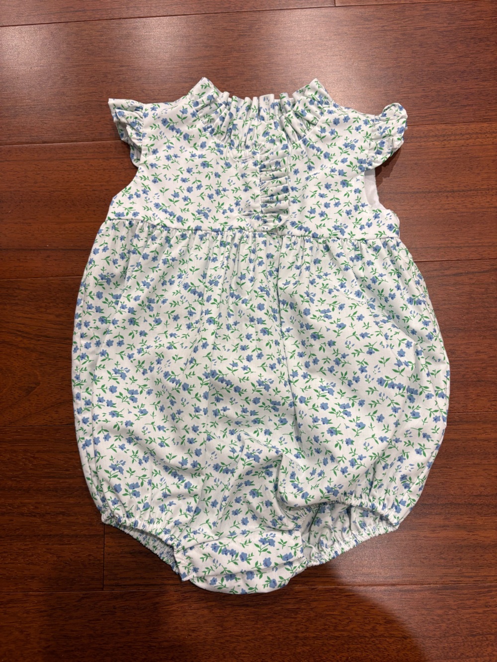 Little English White Romper with Blue & Green Floral Print